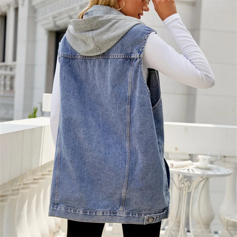 Women's Indigo Blue Sleeveless Denim Jacket